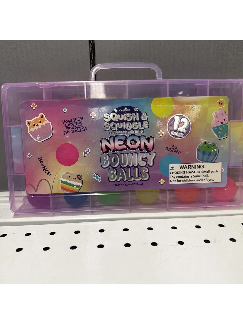 ToyMania Squish and Squiggle Neon Bouncy balls with Carry Case